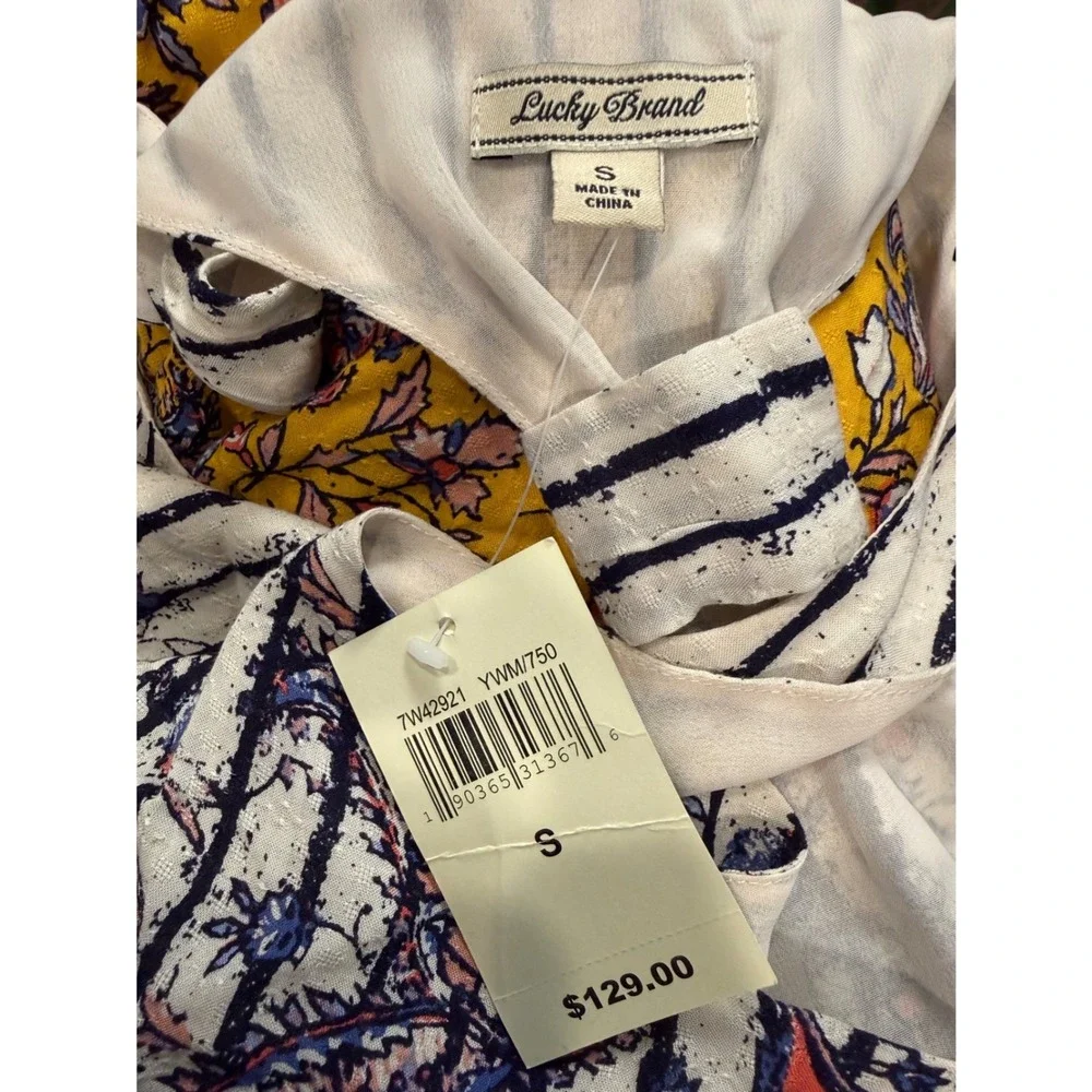 NWT Lucky Brand Sz S Mustard Paisley Eclectic Cottage Boho Racerback Maxi Dress - Picture 5 of 10